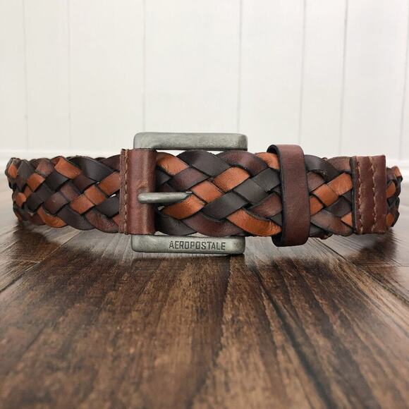 Y2K Woven Leather Belt Rugged Rustic Durable Aeropostale Mens Size Medium Brown - Picture 1 of 16